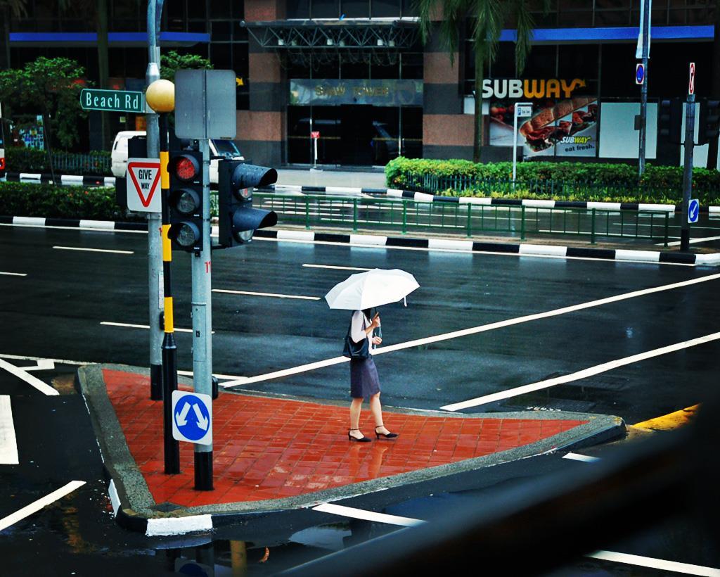 Girl alone on a rainy street