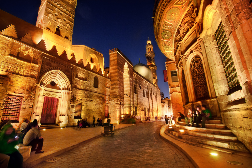 A street in Cairo at night.